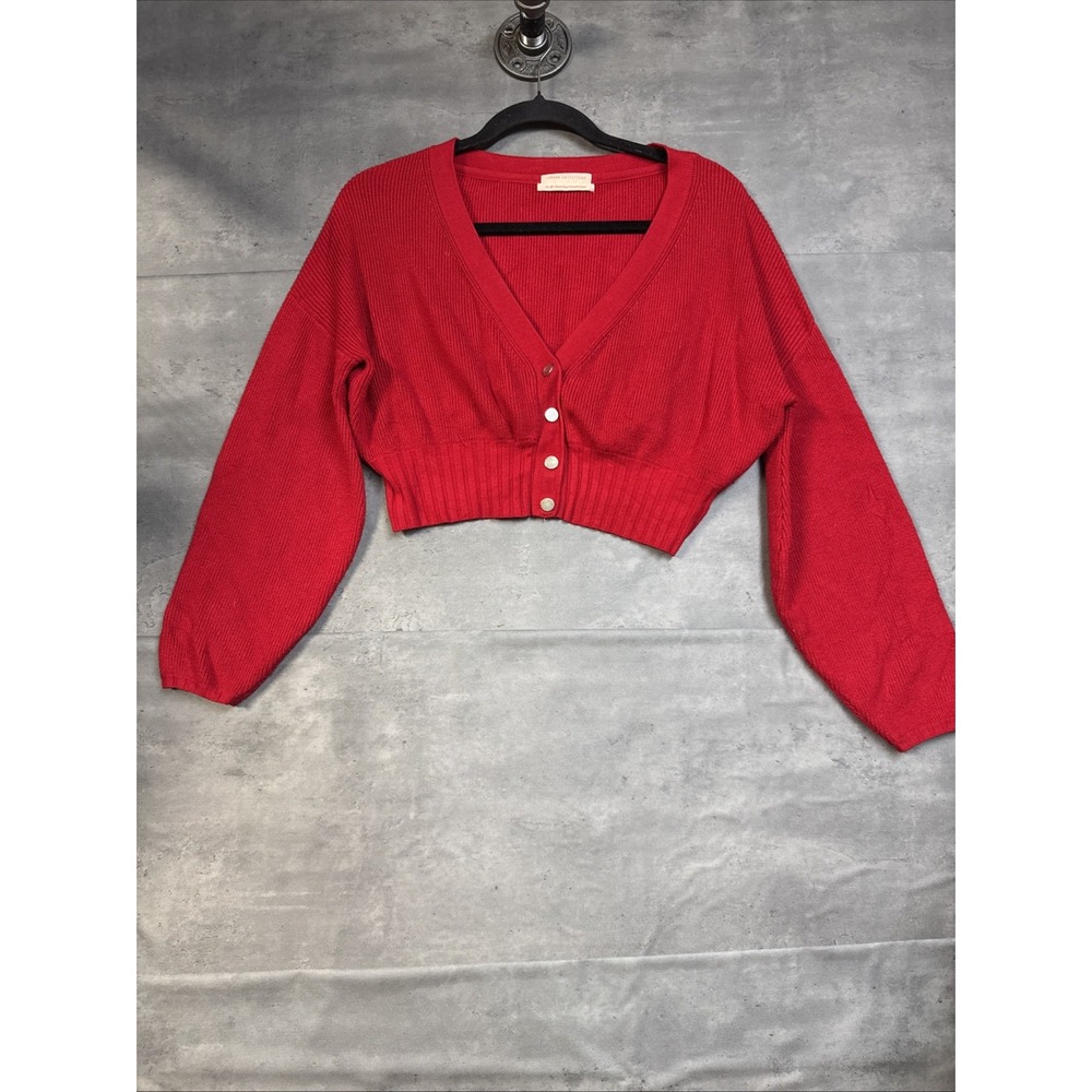 Urban Outfitters bright red cropped cardigan V-neckline Snap Buttons XS
